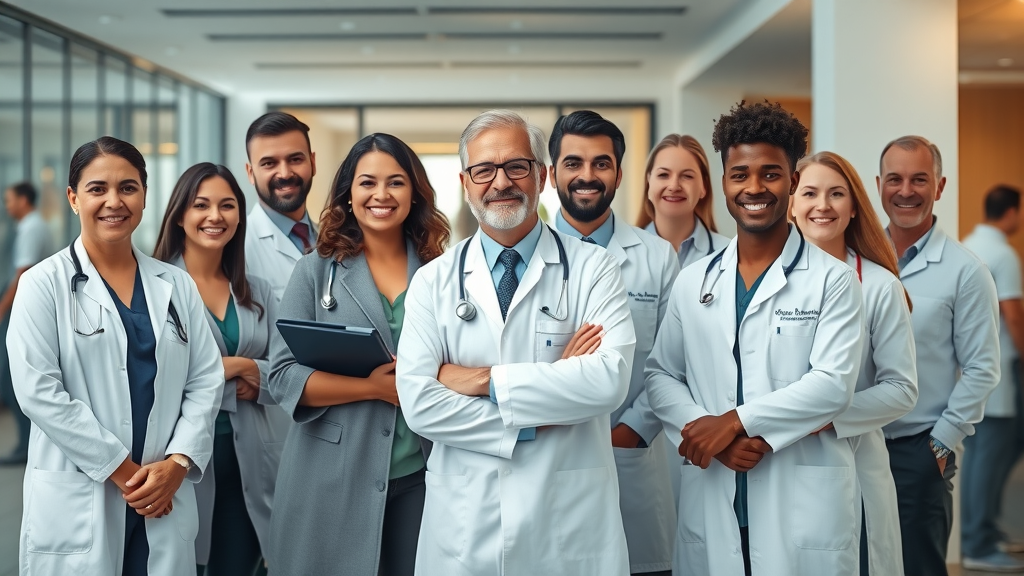group of professional doctors standing in concierge medical practice office digital marketing