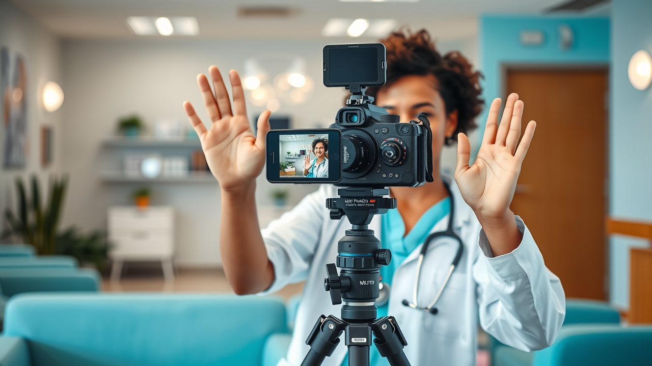 healthcare provider filming social media video to promote medical practice online