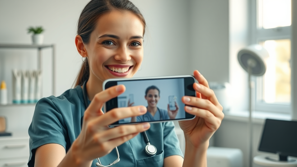 Healthcare professional recording a health advice video for social media marketing healthcare patient engagement