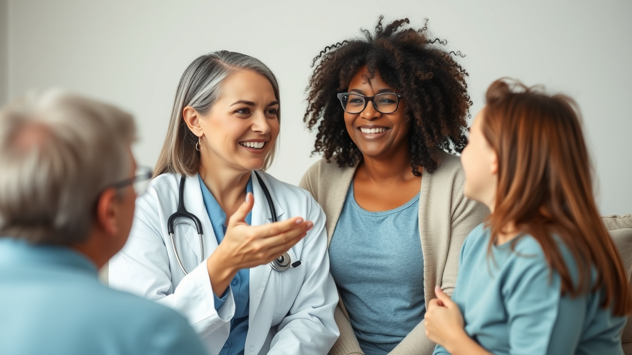 empathetic doctor interacts with family to build trust, educational content for doctors blog, community health clinic