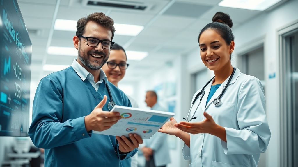 Digital marketing strategies for healthcare professionals analyzing marketing data in hospital environment