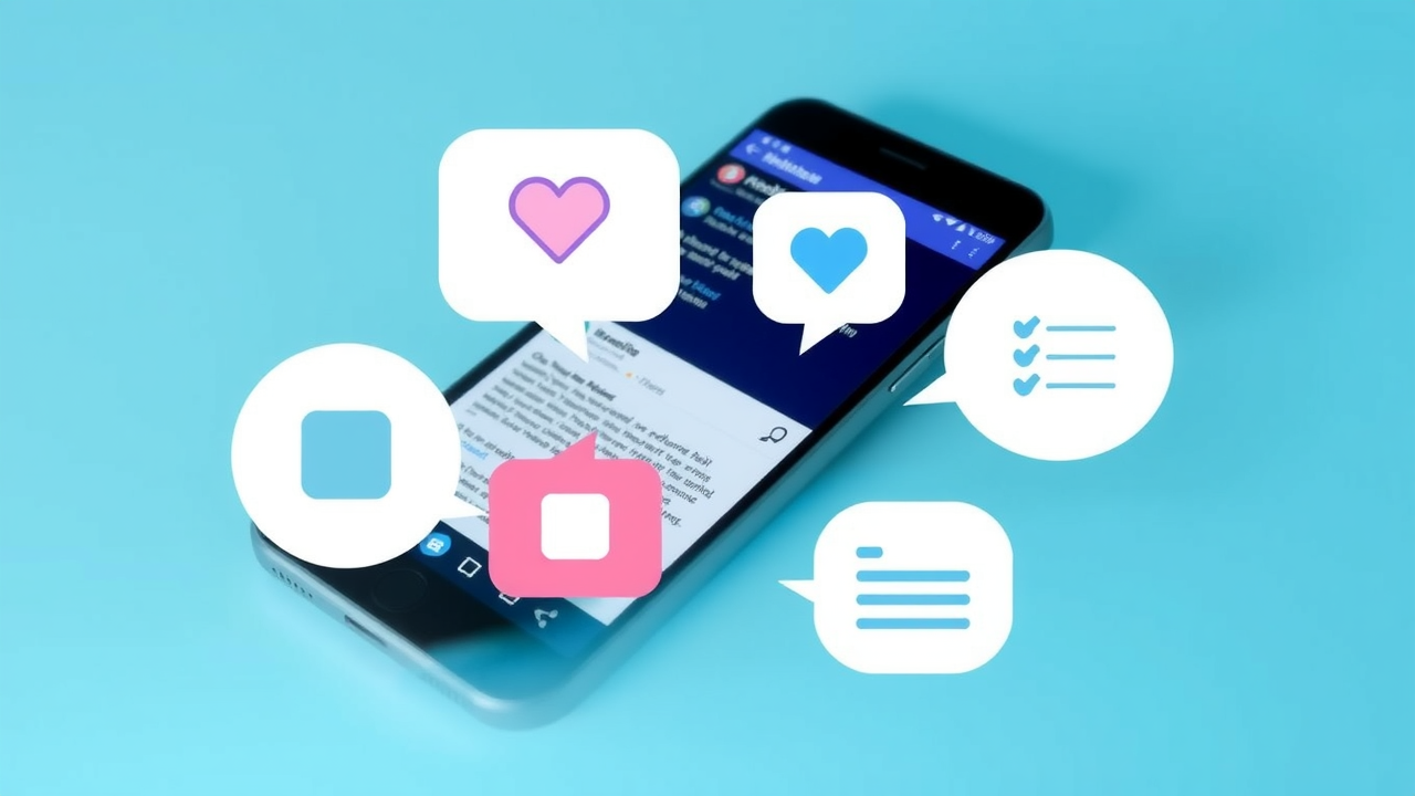 polls, quizzes, or Q&A bubbles — overlaying a social media feed on a smartphone, all themed for healthcare.