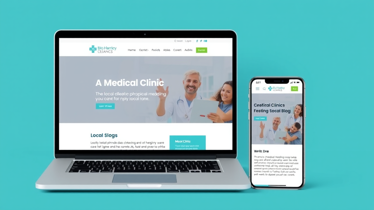 A local medical clinic blog page shown on a laptop and phone screen