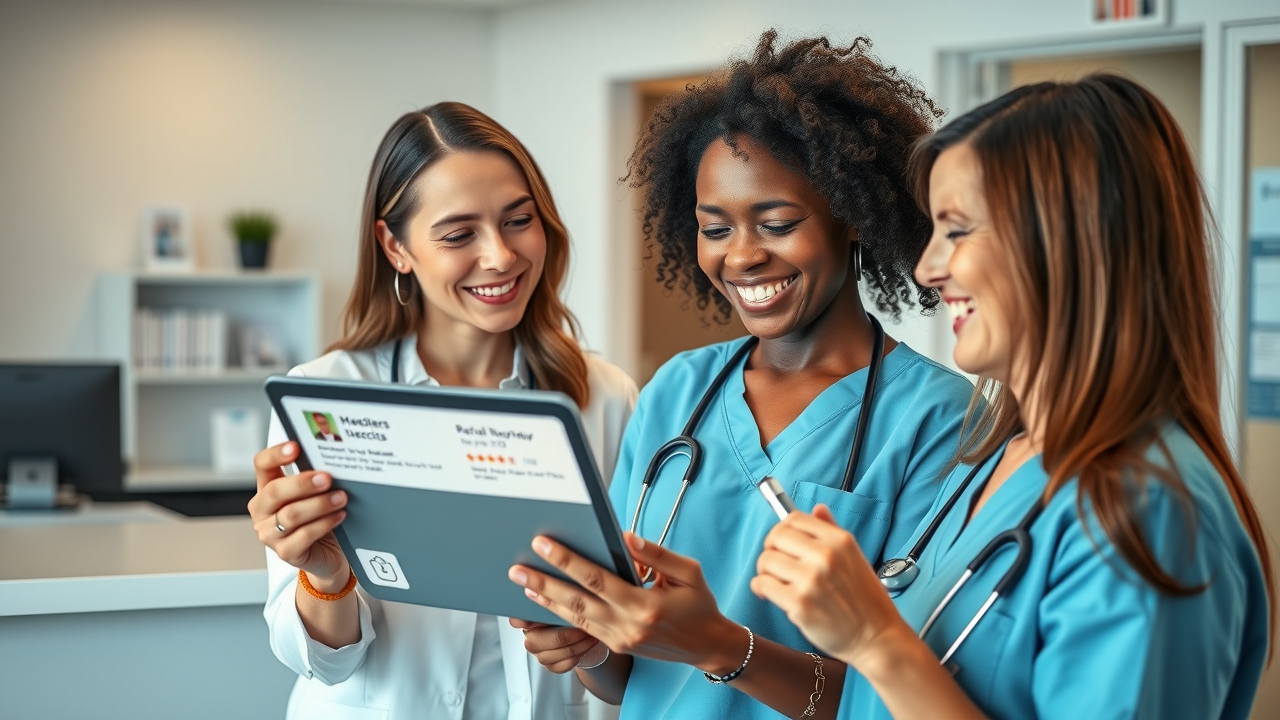healthcare staff managing online reviews for medical practice reputation