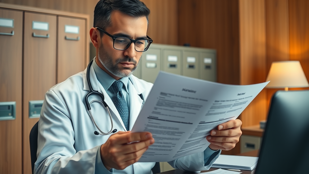 concierge doctor reviewing HIPAA compliance documents, seo for concierge doctors, ethical medical marketing, secure office