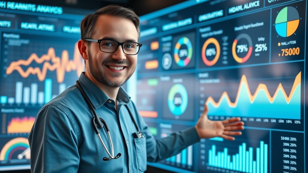 Healthcare data analyst presenting social media performance metrics and patient growth analytics
