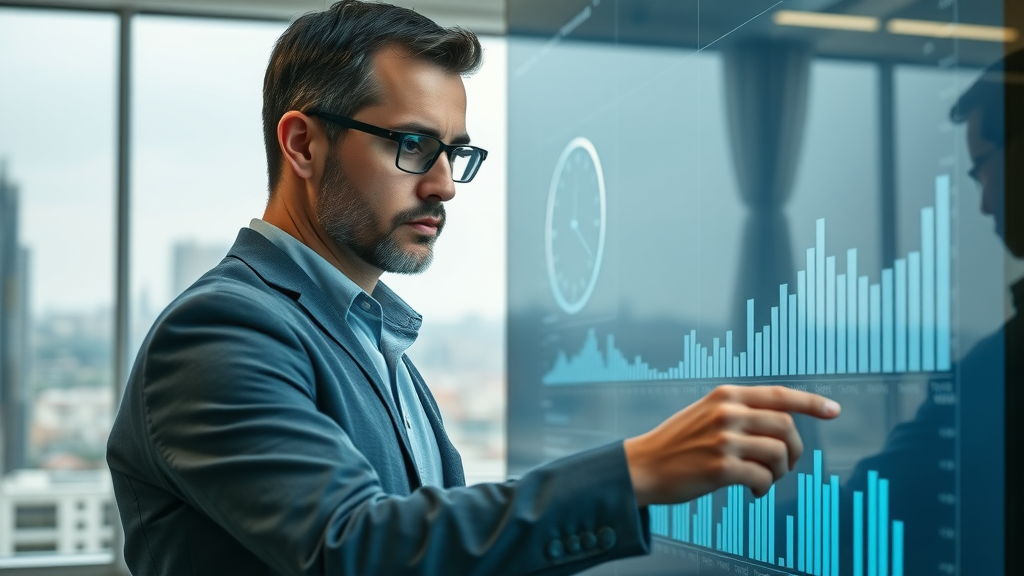 Healthcare marketer analyzing performance of digital marketing strategies on screen
