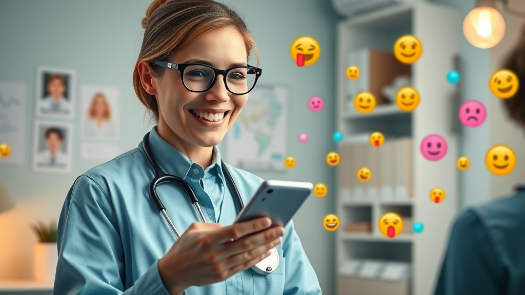 healthcare provider engaging with patients on social media for patient acquisition digital marketing in a cozy medical office