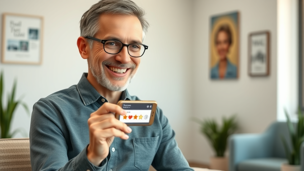 Patient leaving five-star review for a healthcare provider as part of digital marketing strategy