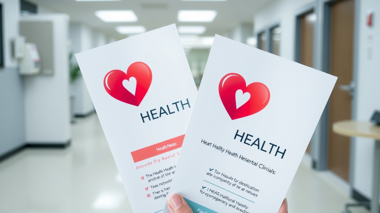 Close-up of healthcare pamphlets with a clear, similar logos and color scheme,