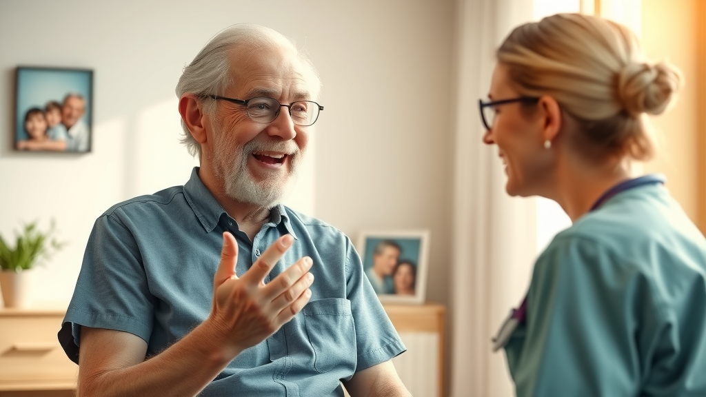 healthcare patient engagement with a senior patient providing feedback to an attentive nurse