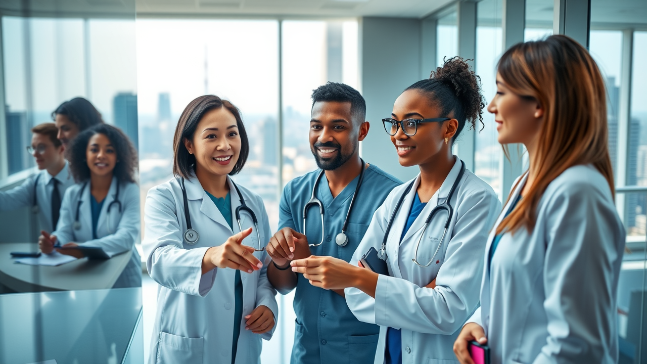 healthcare professionals strategizing patient engagement in a modern conference room