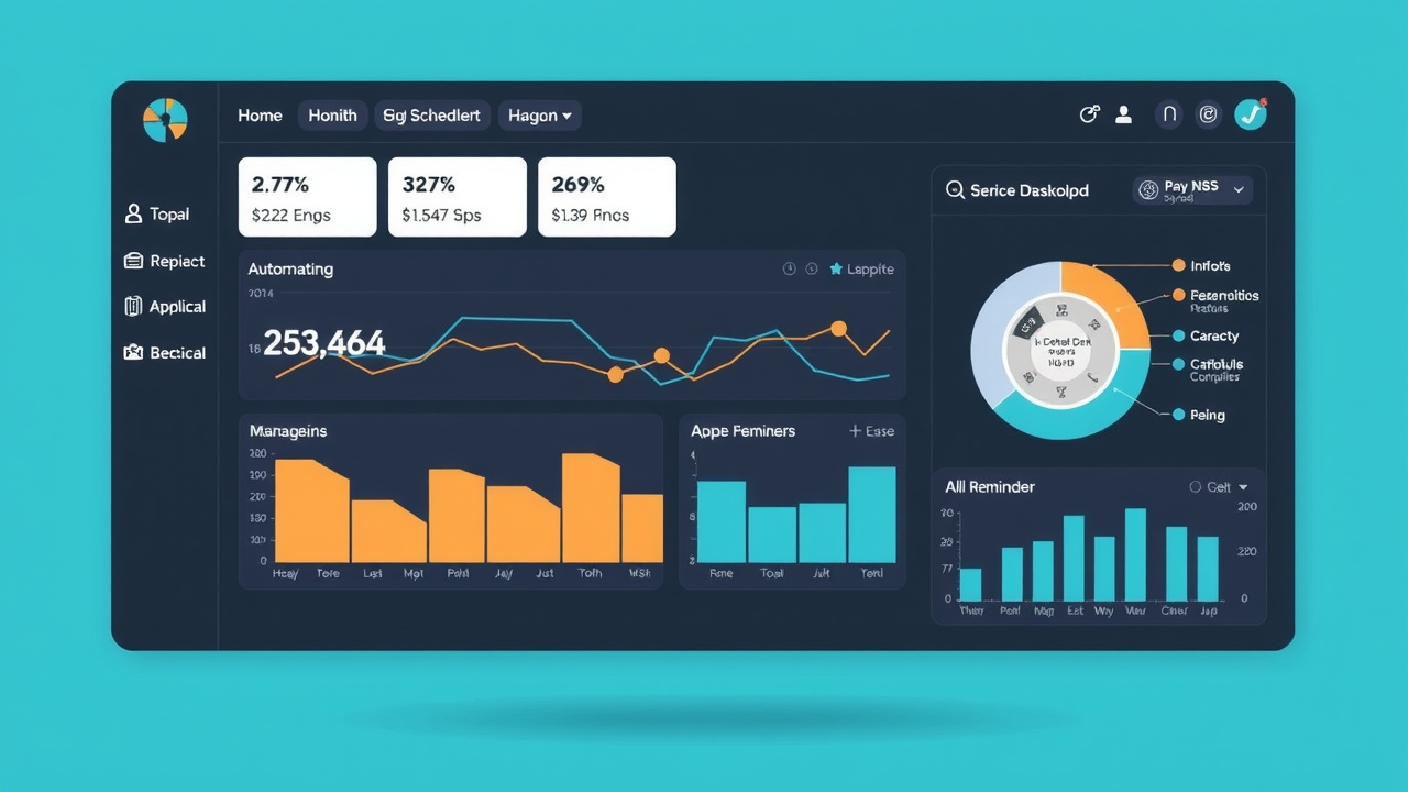 Healthcare dashboard interface concept displaying automated scheduling and reminder statistics for a medical practice.