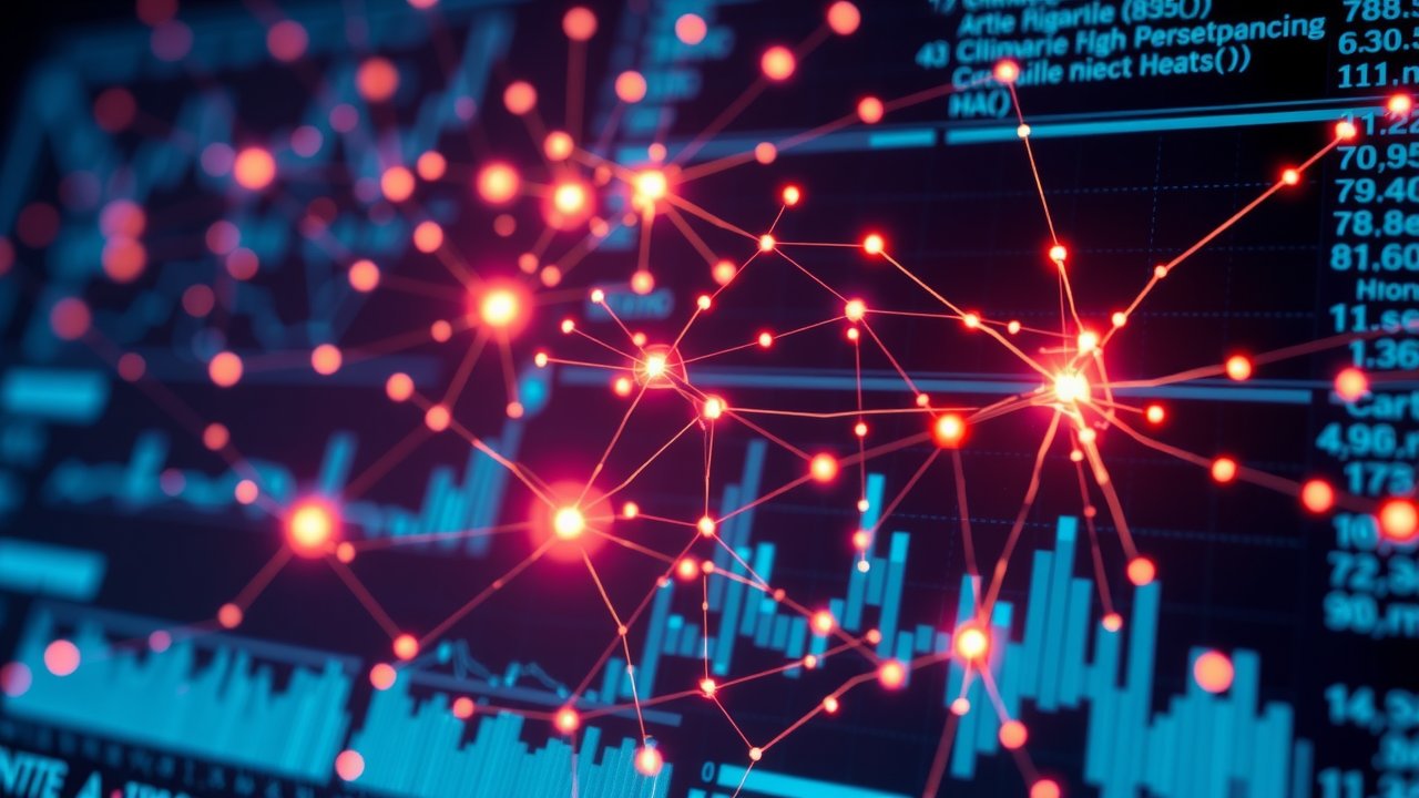 Close-up of AI algorithms visualized as glowing neural network patterns overlaid on medical charts and patient data.