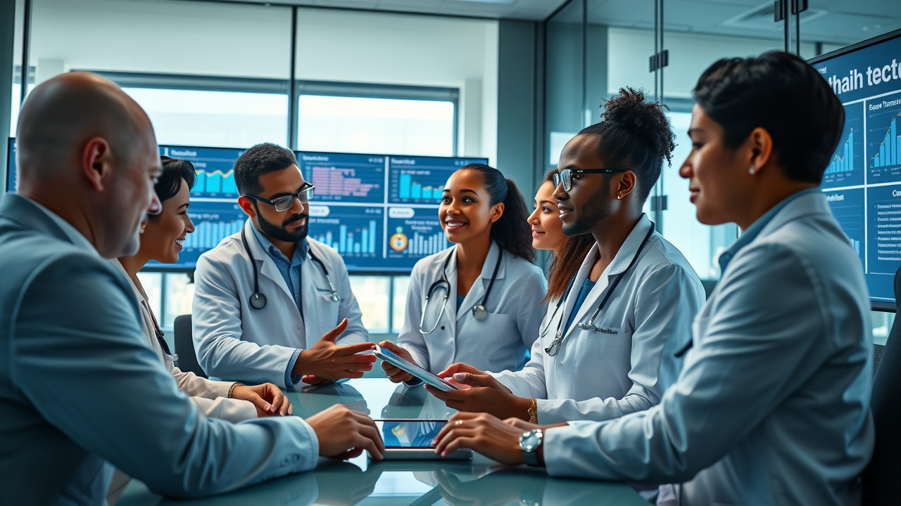 healthcare professionals analyzing digital reputation dashboards and patient reviews