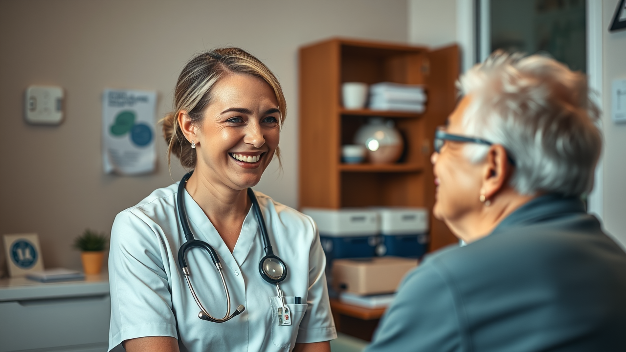Healthcare provider improving patient satisfaction by listening attentively to an elderly patient