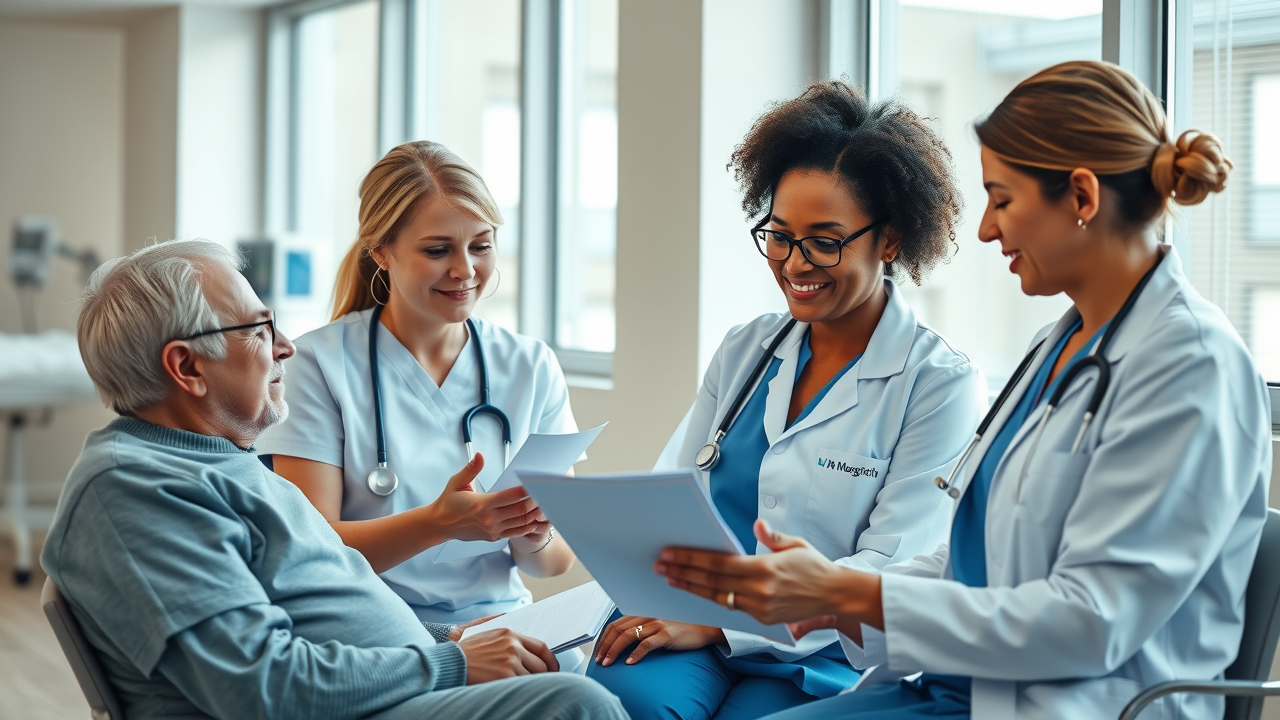 A nurse and physician discussing care plans with a patient, showing transparency, trust, and improved outcomes.