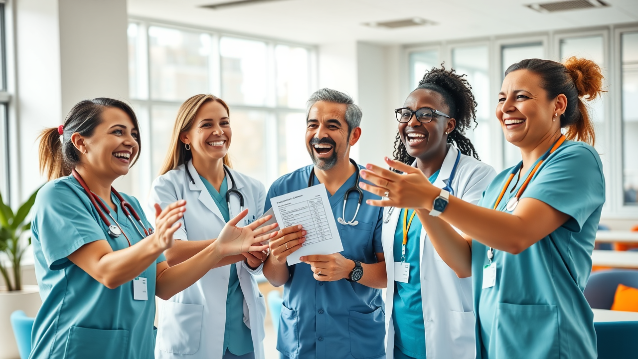 Clinic team celebrating increase in patient satisfaction survey scores