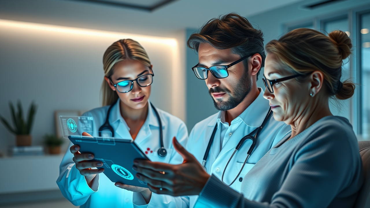 telehealth consultation on tablet, patient and provider interacting, representing modern medical marketing and healthcare market trends