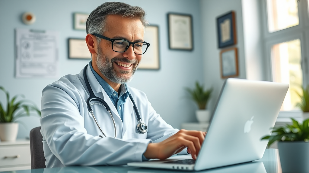 doctor writing blog post to engage and educate patients for content marketing in medical practice