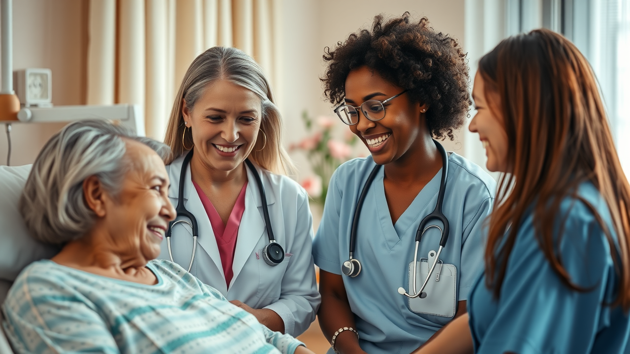 Empathetic healthcare team communicating with patient and family - care experience optimization