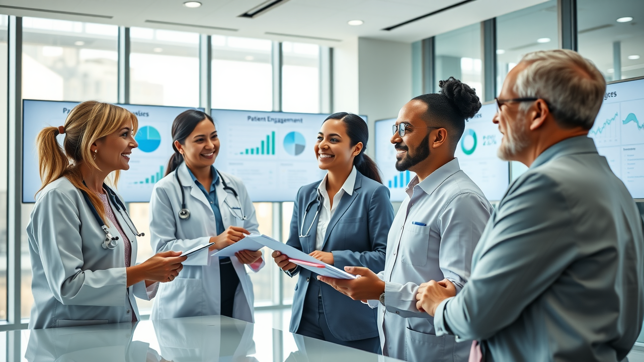 a diverse group of healthcare professionals and patients engaged in a collaborative discussion