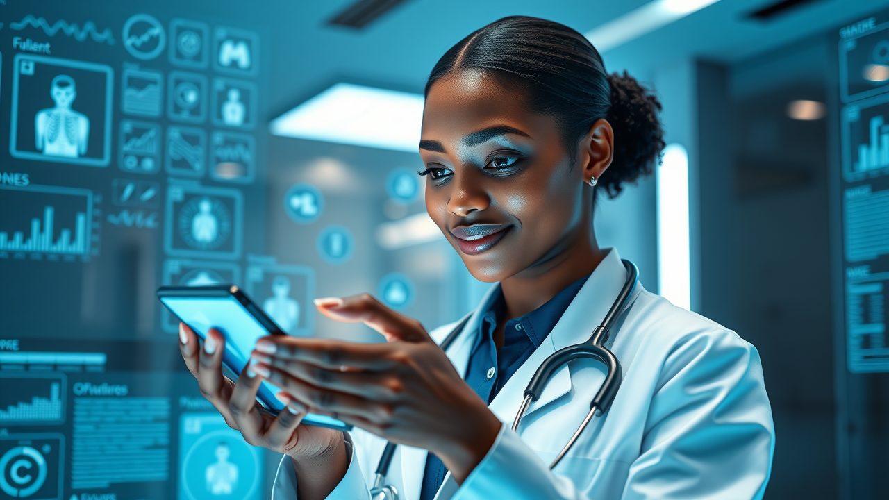 doctor rating management - doctor using a modern app on smartphone to manage reviews in real time
