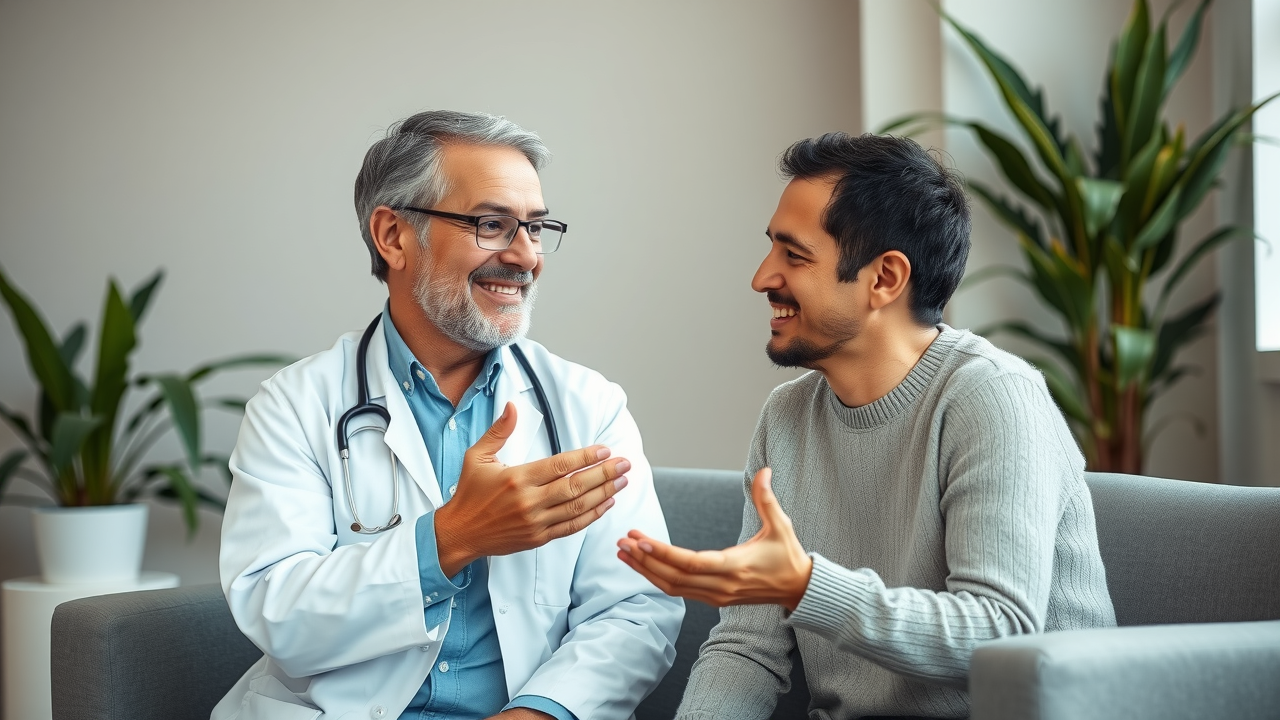 doctor rating management - doctor and patient discussing feedback in consultation room
