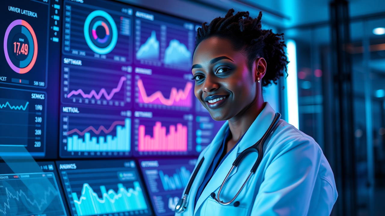 healthcare executive reviewing KPI dashboard for medical branding techniques