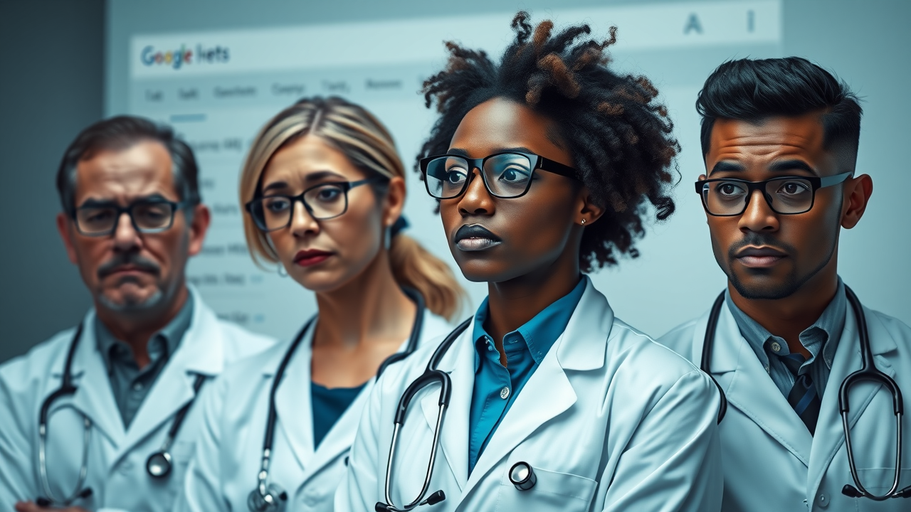 doctors displaying expressions of disappointment and sadness, standing side by side, representing low professional ratings