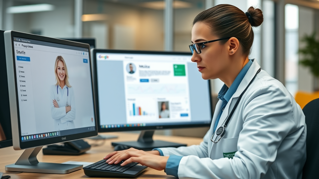 Medical practice administrator updating Google Business Profile for medical practice SEO