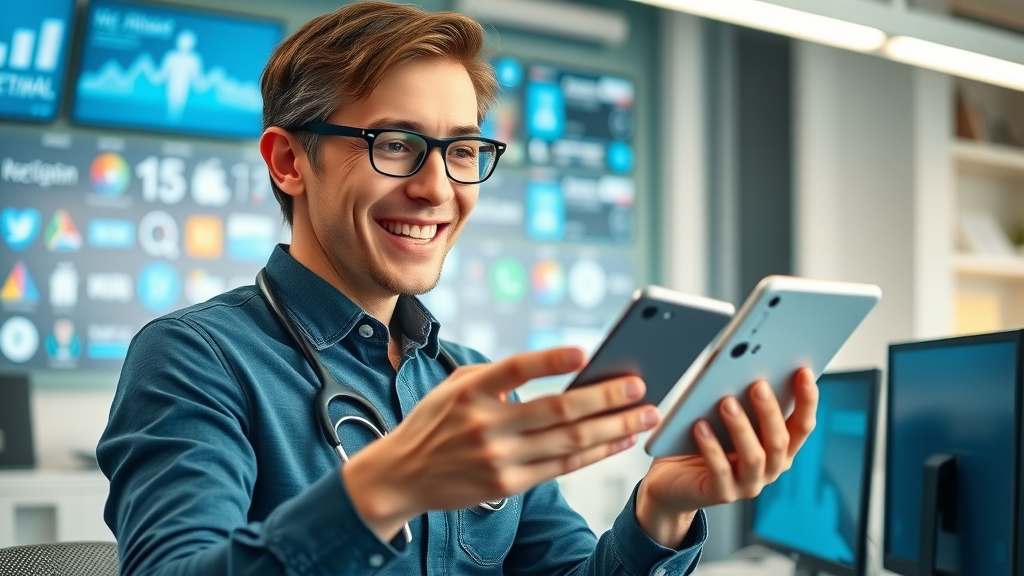 dynamic social media manager promoting healthcare content across multiple platforms