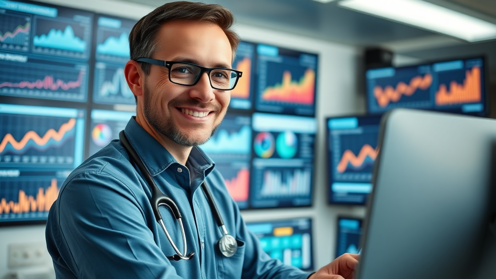 data analyst monitoring seo metrics on dashboard for medical seo success