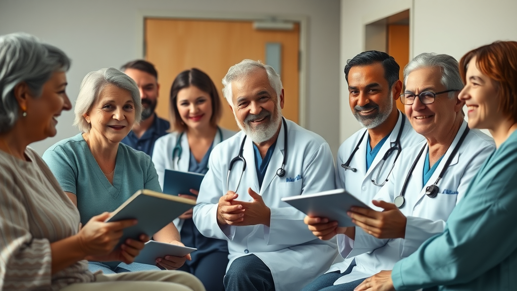 diverse group of patients and doctors sharing stories on camera in a hospital setting - healthcare video content patient testimonials