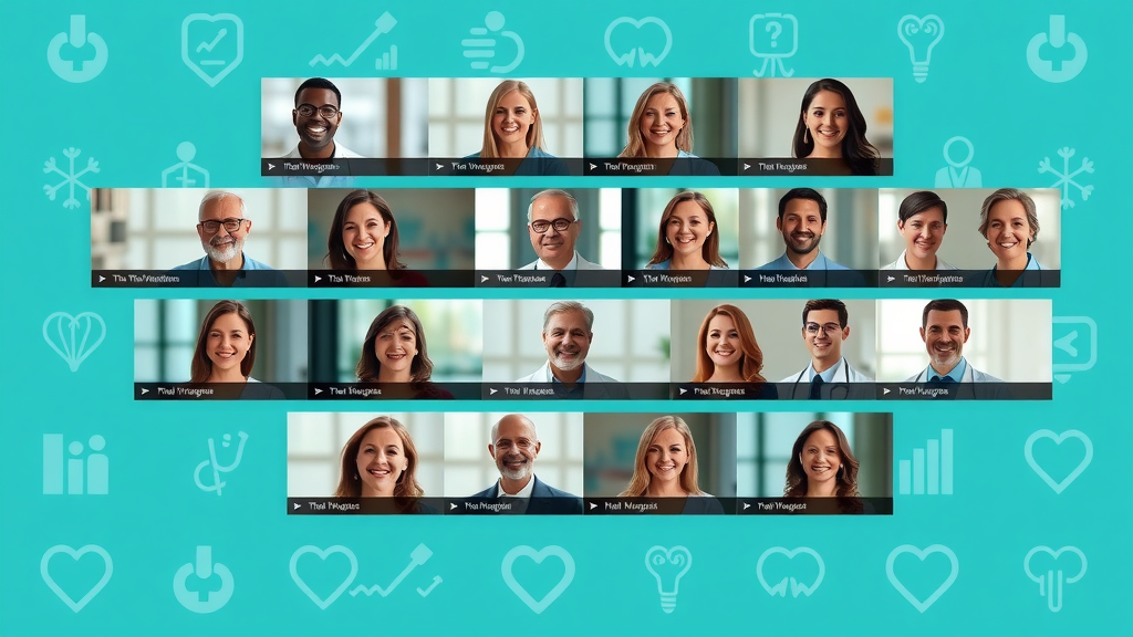 Collage of video thumbnails for patient testimonials and doctor introductions in healthcare video marketing