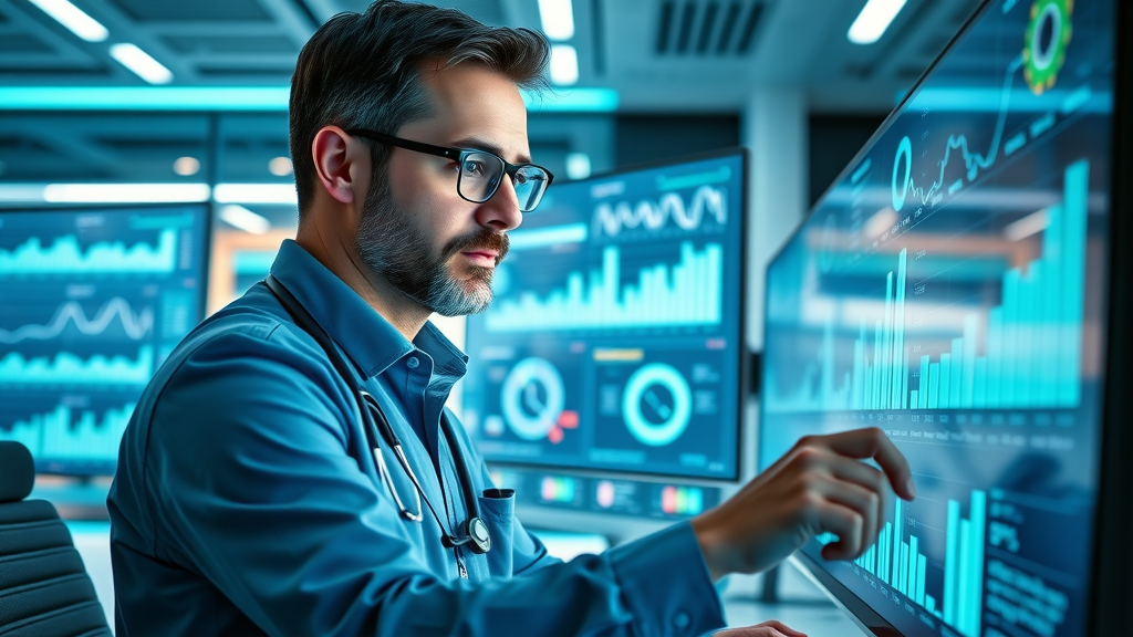 Healthcare marketer analyzing digital marketing KPIs and metrics for patient engagement