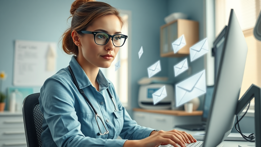 Dental office administrator crafting automated email campaigns for patient retention