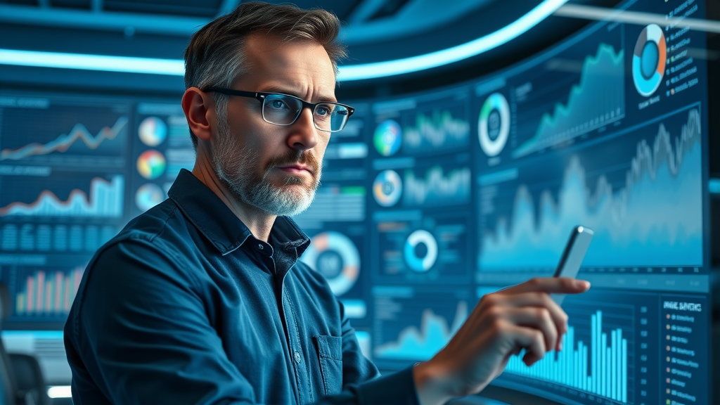 Dental practice owner reviewing digital marketing campaign analytics on a dashboard