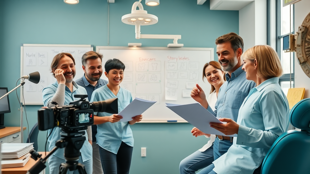 creative dental team brainstorming video ideas for dental social media marketing