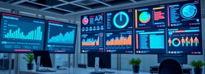 enhanced medical visibility, assertive, reviewing healthcare-related SEO strategies, photorealistic, tech-centric office with digital dashboards, highly detailed, moving statistics, focused sharpness, vibrant contrasts, soft ambient lighting, shot with a 24mm lens.