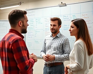 comprehensive analysis case, determined expression, discussing with team, photorealistic, open workspace with whiteboards covered in notes, highly detailed, coworkers in conversation, ultra-HD, vibrant colors, LED office lighting, shot with a 24mm lens. comprehensive analysis case, determined expression, discussing with team, photorealistic, open workspace with whiteboards covered in notes, highly detailed, coworkers in conversation, ultra-HD, vibrant colors, LED office lighting, shot with a 24mm lens.