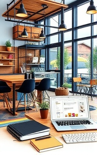 responsive website sketch, conceptual, outlining creative designs, photorealistic, urban coffee shop with laptops and notebooks, highly detailed, sketch animations and drawing lines, ultra-fine detail, colorful accents, warm natural lighting, shot with a prime lens.